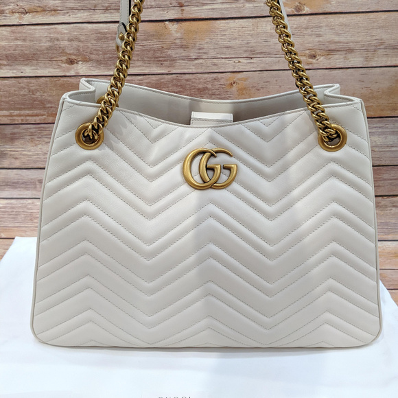 Gucci Marmont Chevron White Leather Shoulder Bag - Picture 5 of 8